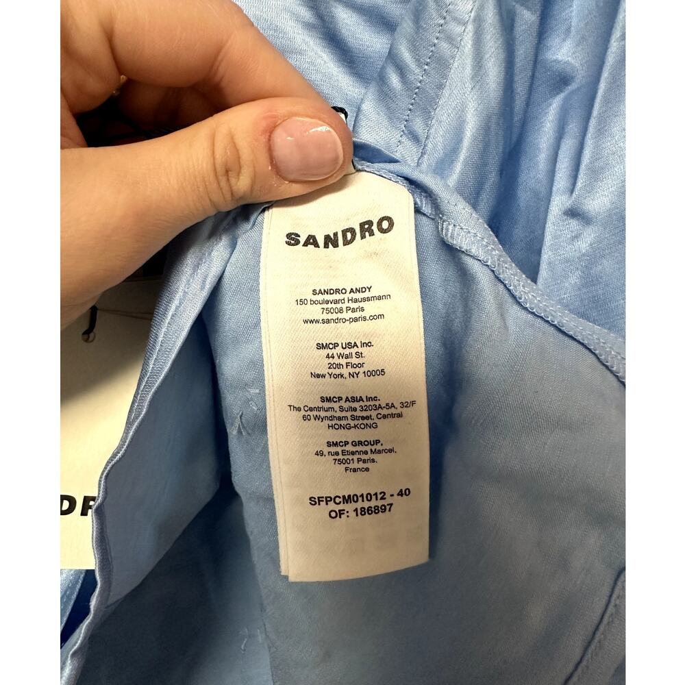 Sandro Paris Satiny Rhinestone Shirt in Sky Blue Size S - Picture 10 of 15